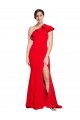 Purchase Stretch Crepe Sheath Sweep Train Sleeveless High Slit Prom Dresses