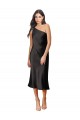 Purchase Stretch Satin Sheath Midi Length Sleeveless Black Prom Dresses