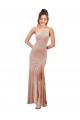 Purchase Stretch Velvet Sheath Long Sleeveless Front Slit Prom Dresses