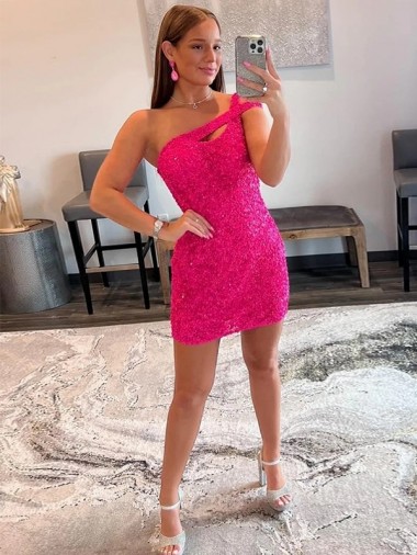 Purchase Velvet Sequin Sheath Short Sleeveless One Shoulder Evening Gown