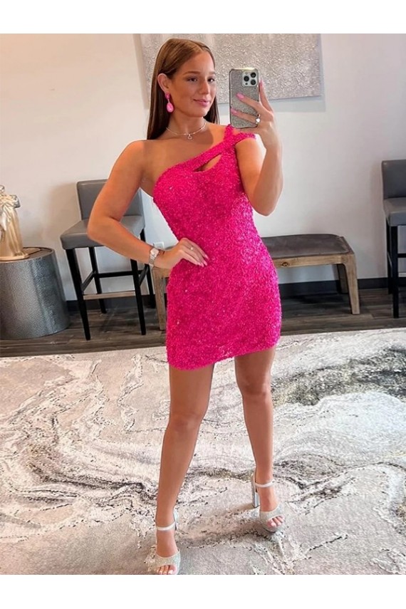 Purchase Velvet Sequin Sheath Short Sleeveless One Shoulder Evening Gown
