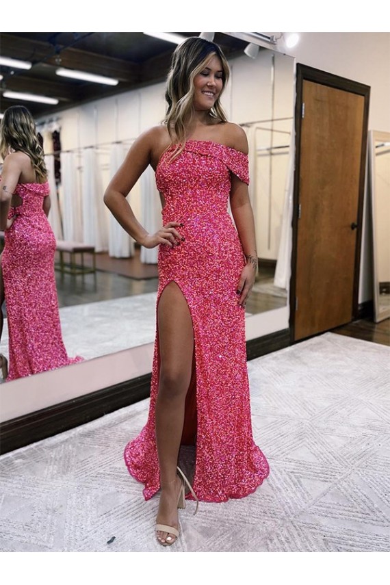 Purchase Velvet Sequin Sheath Sweep Train Sleeveless One Shoulder Evening Dress