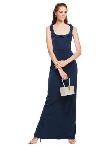 Purchase Stretch Crepe Sheath Long Sleeveless Low Back Back Slit Prom Dresses