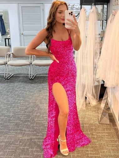 Purchase Velvet Sequin Sheath Sweep Train Sleeveless Spaghetti Straps Evening Dresses