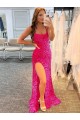 Purchase Velvet Sequin Sheath Sweep Train Sleeveless Spaghetti Straps Evening Dresses