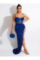 Purchase Velvet Sequin Sheath Sweep Train Sleeveless Spaghetti Straps Long Evening Dress