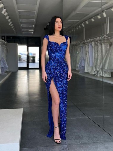 Purchase Velvet Sequin Long Sweep Train Sleeveless Spaghetti Straps Evening Dress