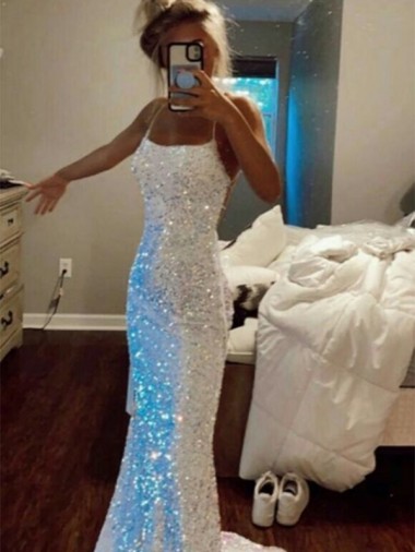 Purchase Velvet Sequin Sheath Sweep Train Sleeveless Spaghetti Straps Evening Dress