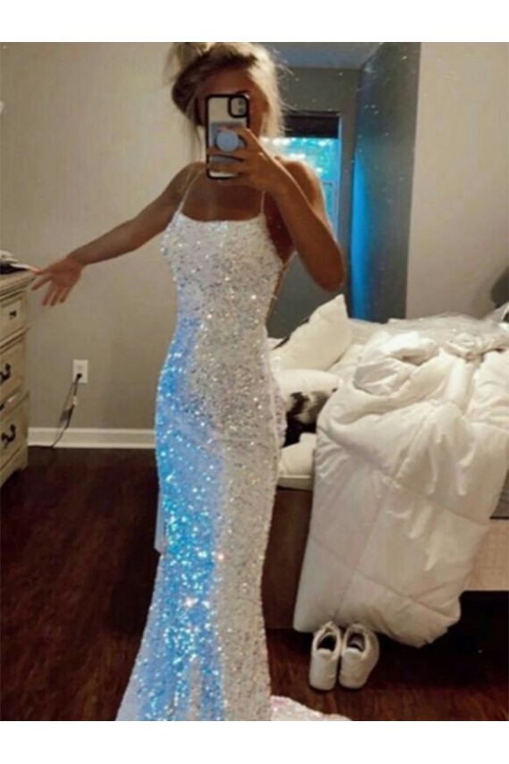 Purchase Velvet Sequin Sheath Sweep Train Sleeveless Spaghetti Straps Evening Dress