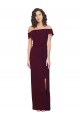 Purchase Stretch Crepe Sheath Long Sleeveless Low Back Burgundy Gold Prom Dresses