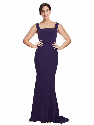 Purchase Stretch Crepe Sheath Sweep Train Sleeveless Dark Navy Prom Dresses