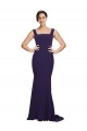 Purchase Stretch Crepe Sheath Sweep Train Sleeveless Dark Navy Prom Dresses