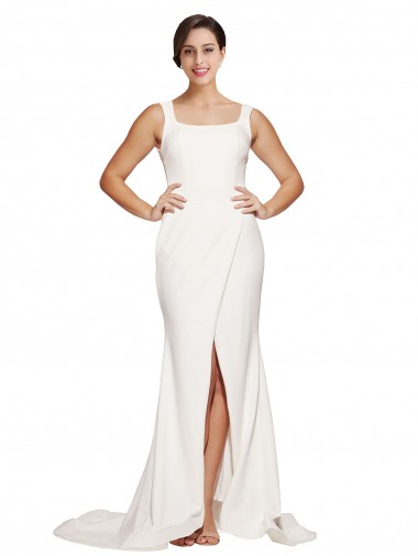 Purchase Stretch Crepe Sheath Sweep Train Sleeveless Low Back Semi Formal Evening Dress