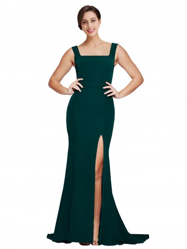 Purchase Stretch Crepe Sheath Sweep Train Sleeveless Semi Formal Evening Dress