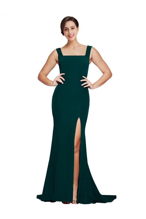 Purchase Stretch Crepe Sheath Sweep Train Sleeveless Semi Formal Evening Dress