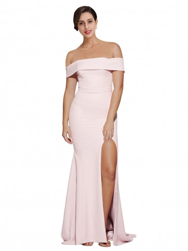 Purchase Stretch Crepe Sheath Sweep Train Sleeveless Low Back Formal Evening Dress