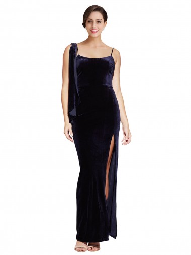 Purchase Stretch Velvet Sheath Long Sleeveless Low Back High Side Slit Prom Dresses