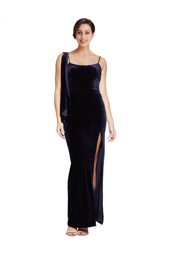 Purchase Stretch Velvet Sheath Long Sleeveless Low Back High Side Slit Prom Dresses