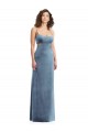 Purchase Stretch Velvet Sheath Long Sleeveless Low Back Dusty Blue Prom Dresses