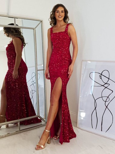 Purchase Velvet Sequin Sheath Long Sleeveless Prom Dress
