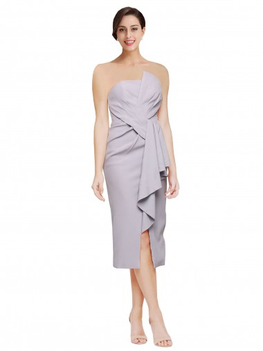 Purchase Stretch Crepe Sheath Cocktail Length Sleeveless Low Back High Low Evening Dress