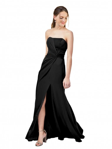 Purchase Stretch Crepe Sheath Long Sleeveless Low Back Front Slit Prom Dresses