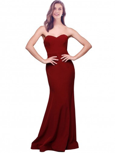 Purchase Stretch Crepe Sheath Long Sleeveless Low Back Burgundy Prom Dresses