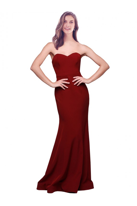 Purchase Stretch Crepe Sheath Long Sleeveless Low Back Burgundy Prom Dresses