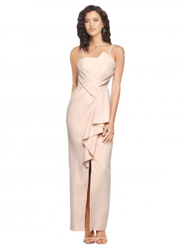 Purchase Stretch Crepe Sheath Long Sleeveless Low Back Semi Formal Evening Dress
