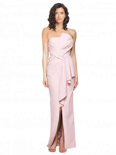 Purchase Stretch Crepe Sheath Long Sleeveless Pink Low Back Formal Dress