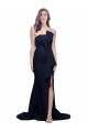 Purchase Stretch Crepe Sheath Sweep Train Sleeveless Low Back Dark Navy Prom Dresses