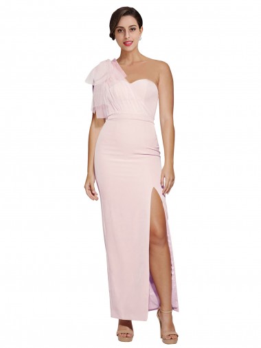 Purchase Stretch Crepe Sheath Long Sleeveless Low Back High Slit Prom Dresses