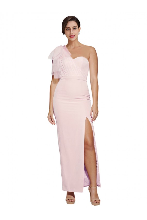 Purchase Stretch Crepe Sheath Long Sleeveless Low Back High Slit Prom Dresses