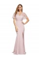 Purchase Stretch Crepe & Tulle Sheath Short Sleeves Long Low Back Formal Evening Dress