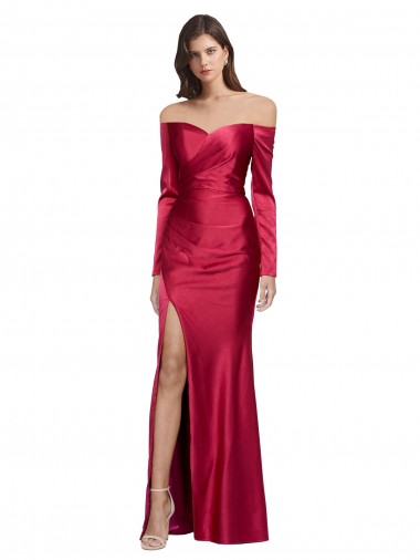 Purchase Stretch Satin Sheath Long Long Sleeves Formal Evening Dress