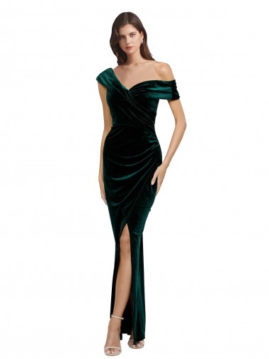 Purchase Stretch Velvet Sheath Long Sleeveless High Low Evening Dress