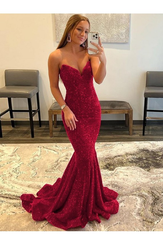 Purchase Velvet Sequin Sheath Sweep Train Sleeveless Sweetheart Prom Dress