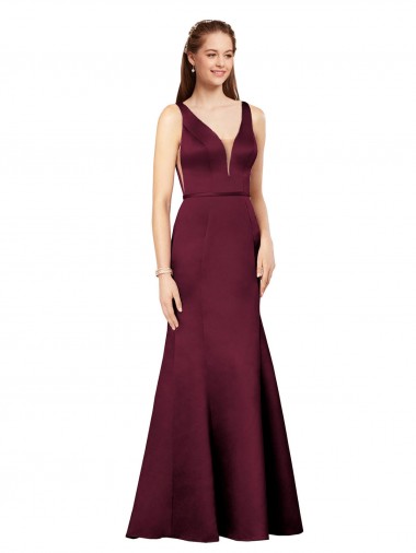 Purchase Satin Sheath Long Sleeveless V-Back Formal Evening Dress