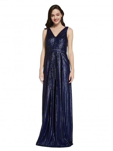 Purchase Sequin Sheath Long Sleeveless V-Back Formal Evening Dress