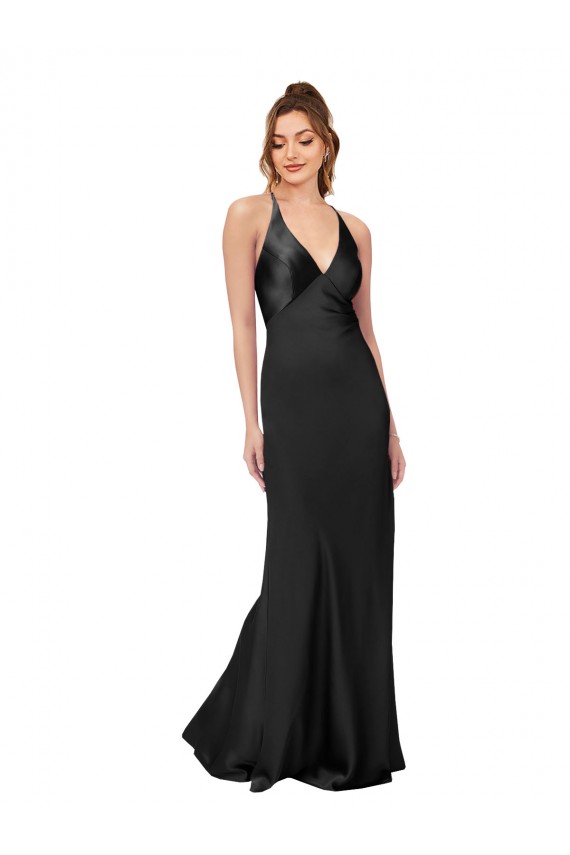 Purchase Silky Satin Sheath Long Sleeveless Criss Cross Back Black Tie Evening Dress