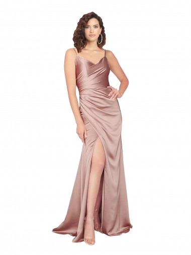 Purchase Silky Satin Sheath Long Sleeveless V-Back Black Tie Evening Dress