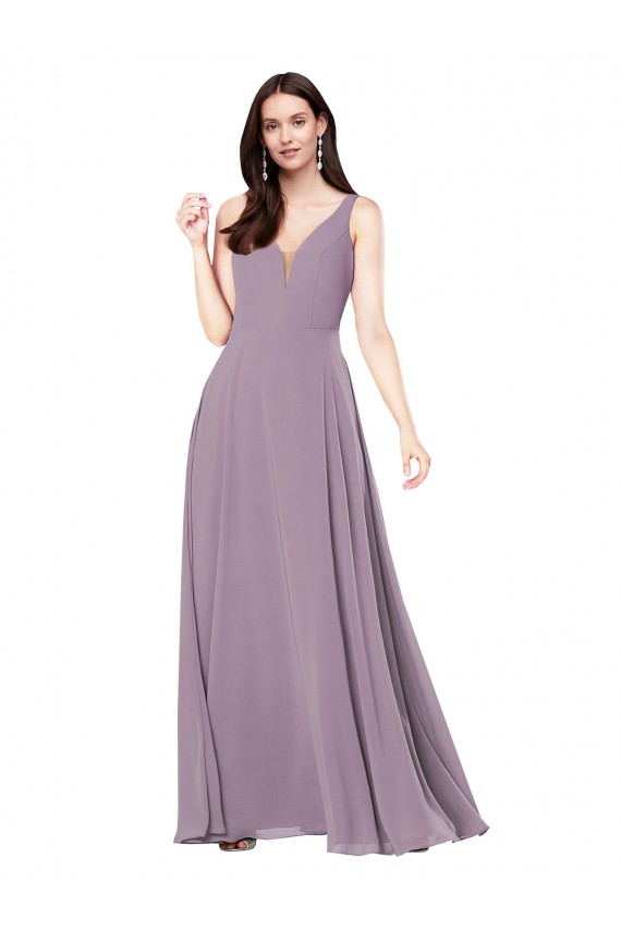 Purchase Soft Chiffon Sheath Long Sleeveless Low Back Formal Evening Dress