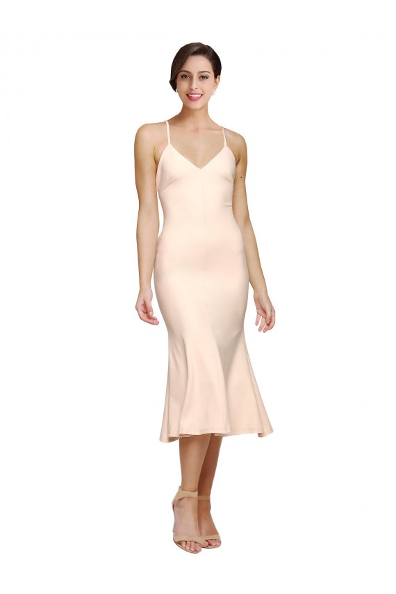 Purchase Stretch Crepe Sheath Midi Length Sleeveless Low Back Evening Dress