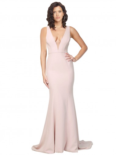 Purchase Stretch Crepe Sheath Sweep Train Sleeveless V-Back Black Tie Evening Dress