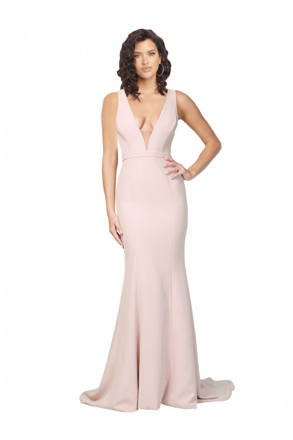 Purchase Stretch Crepe Sheath Sweep Train Sleeveless V-Back Black Tie Evening Dress