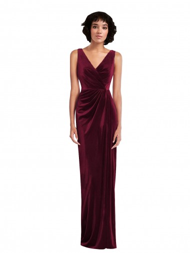 Purchase Stretch Velvet Sheath Long Sleeveless Burgundy Prom Dresses