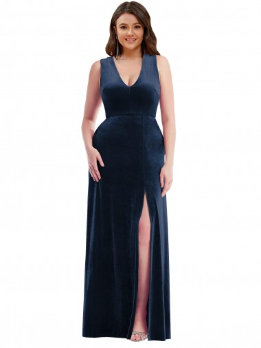 Purchase Stretch Velvet Sheath Long Sleeveless Plus Size Formal Evening Dress