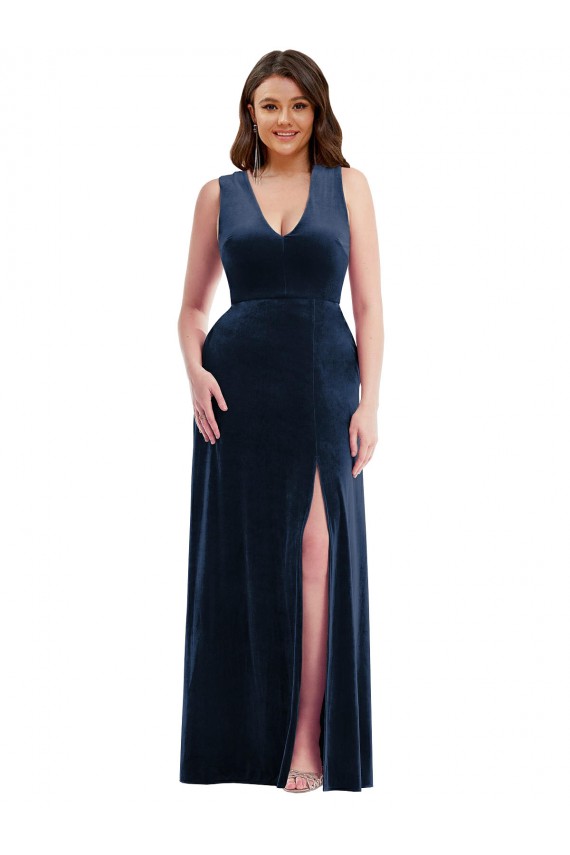 Purchase Stretch Velvet Sheath Long Sleeveless Plus Size Formal Evening Dress