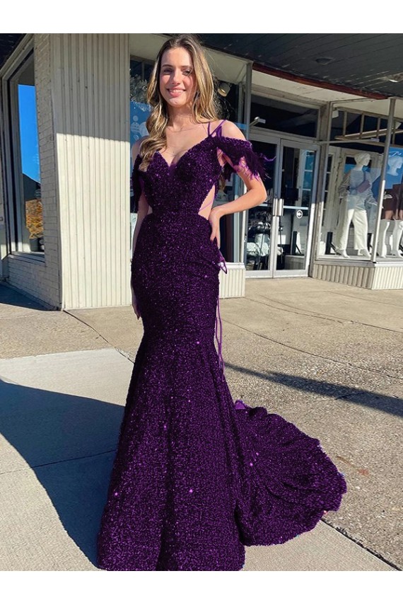 Purchase Velvet Sequin Sheath Court Train Sleeveless Long Evening Dress