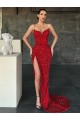 Purchase Velvet Sequin Sheath Sweep Train Sleeveless High Side Slit Evening Dress